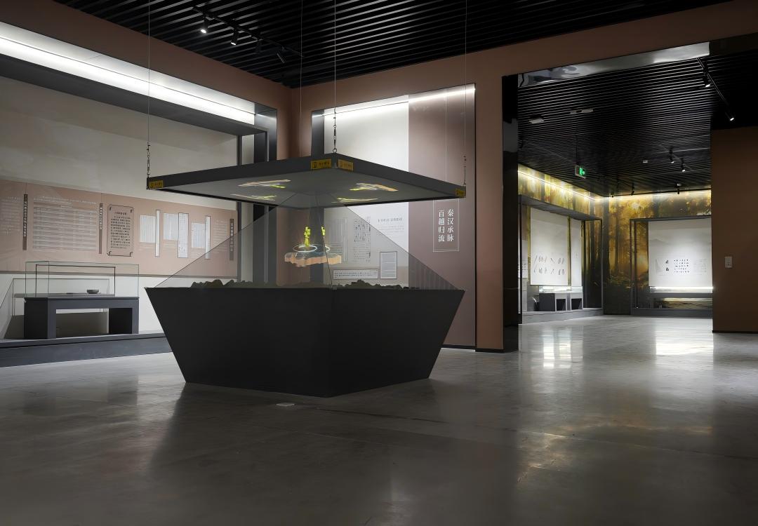 Custom suspended pyramid museum display case, large freestanding artifact showcase for cultural relic exhibition hall