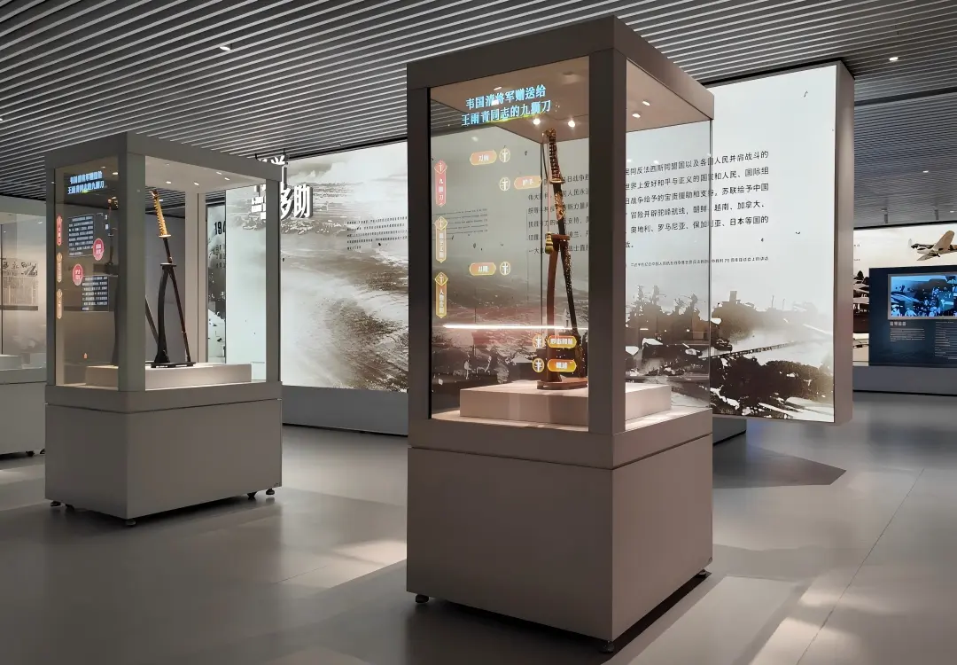 museum exhibition display case, tall freestanding museum exhibition display case with glass for historical artifact display