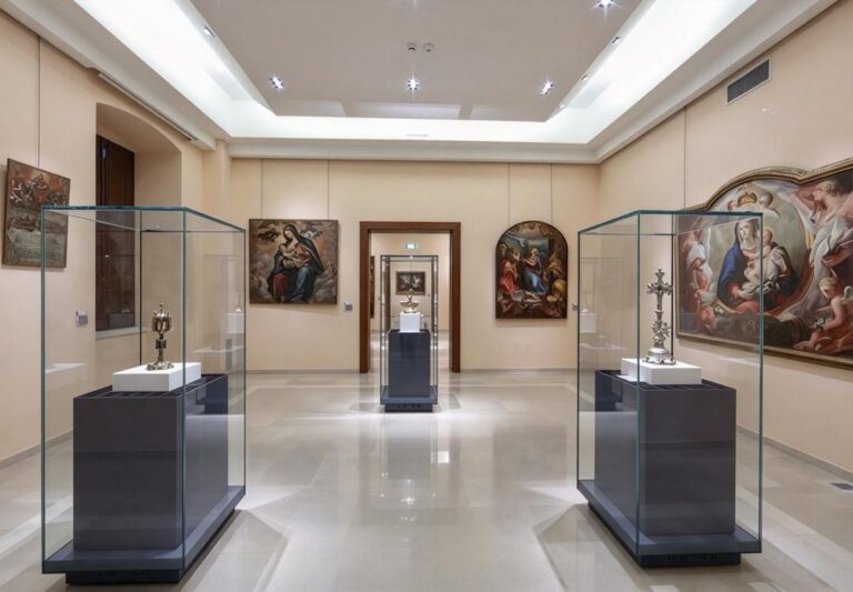 Freestanding glass museum display plinths for antique artifacts